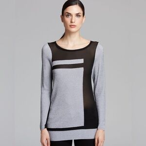 Helmut Lang Gray and Black Mesh Static Transfer Pullover Tunic Sweater